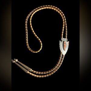Vintage Bell Trading Post Sterling Arrowhead Bolo Tie Orange Stone